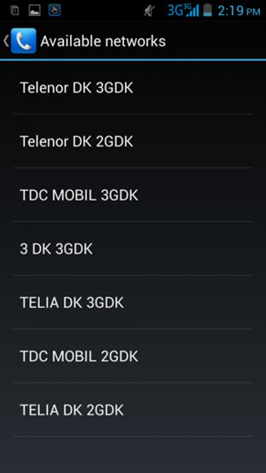 Select a network operator from the list