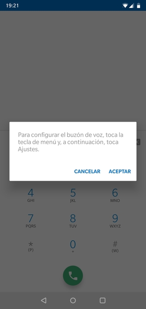 Si el correo de voz no está configurado, seleccione ACEPTAR