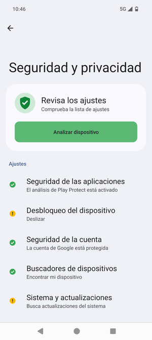 Para activar su bloqueo de pantalla, vaya al menú Seguridad y privacidad y seleccione Desbloqueo del dispositivo