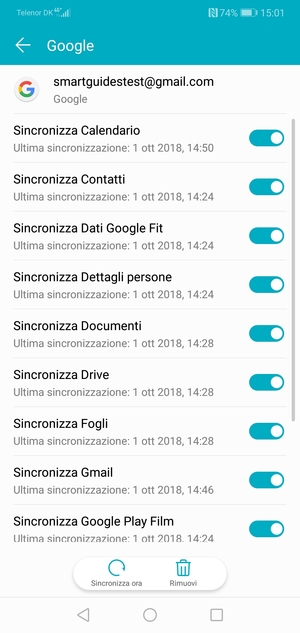 Seleziona Sincronizza ora