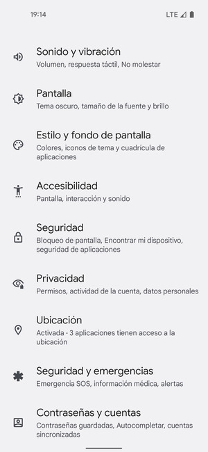 Desplácese y seleccione Seguridad