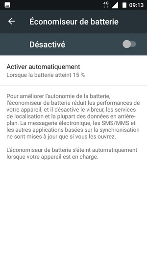 Activer le Économiseur de batterie