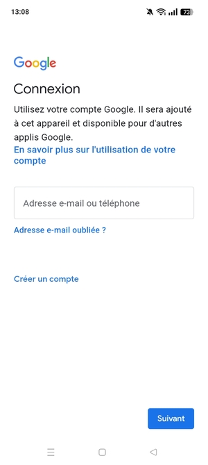 Saisissez votre adresse Gmail et sélectionnez Suivant