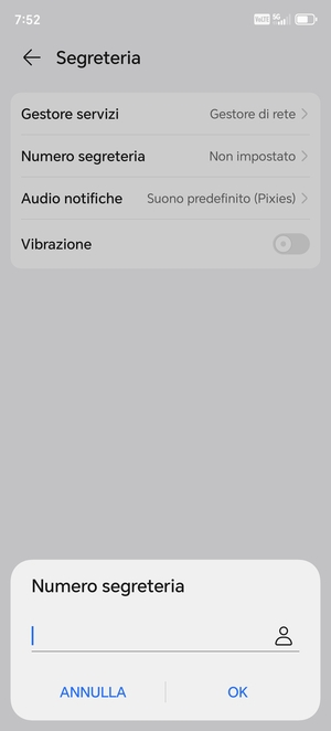 Inserisci Numero segreteria e seleziona OK
