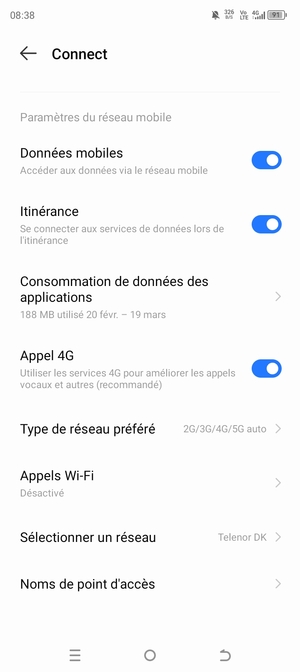 Activer ou désactiver Itinérance