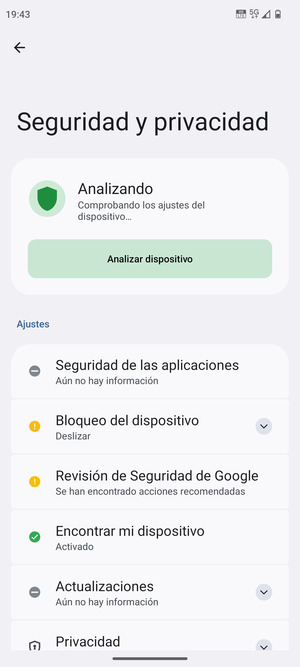 Seleccione Bloqueo del dispositivo