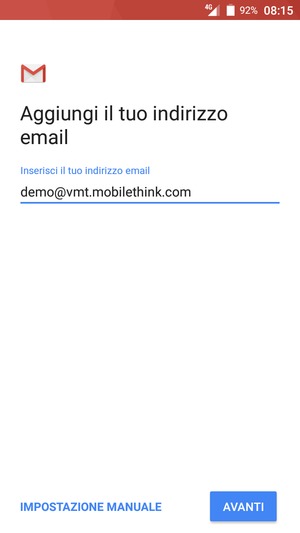 Inserisci il tuo indirizzo email e seleziona AVANTI