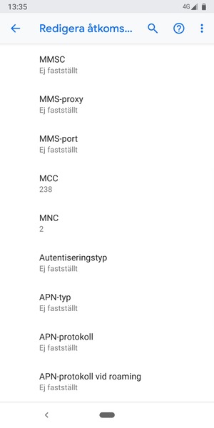 Scrolla ner och ange internetinformation