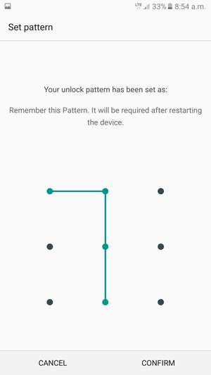 Draw the unlock pattern again and select CONFIRM