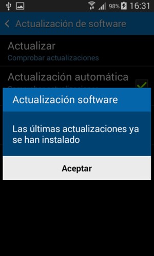 Si su teléfono está actualizado, seleccione Aceptar