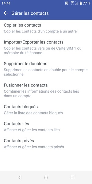 Sélectionnez Importer/Exporter les contacts