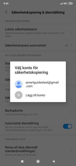 Tryck på ditt säkerhetskopieringskonto