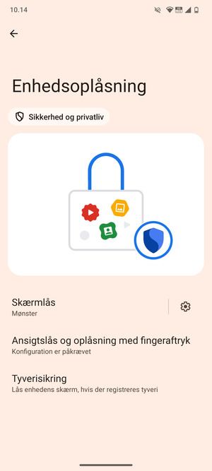 Din telefon er nu sikret med en skærmlås