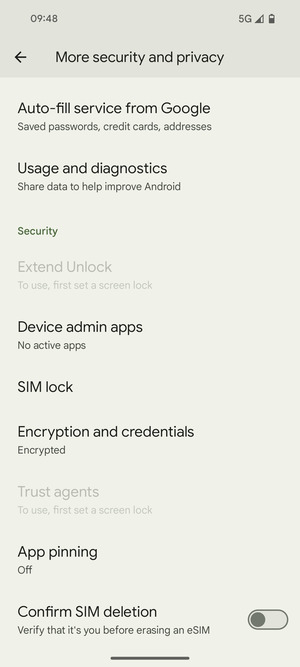 Scroll to and select SIM lock