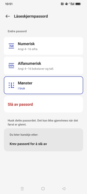 Telefonen din er nå sikret med en skjermlås