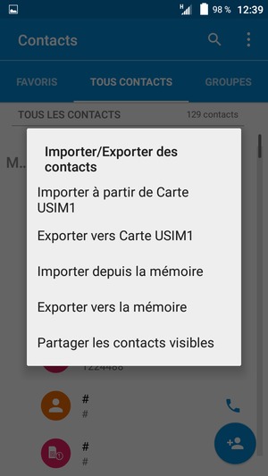 Sélectionnez Importer à partir de Carte USIM