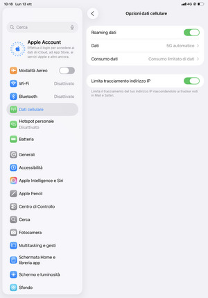 Attiva o disattiva Roaming dati