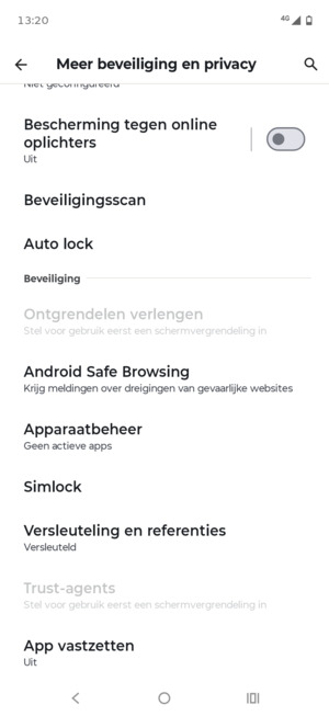 Scroll naar en selecteer Simlock