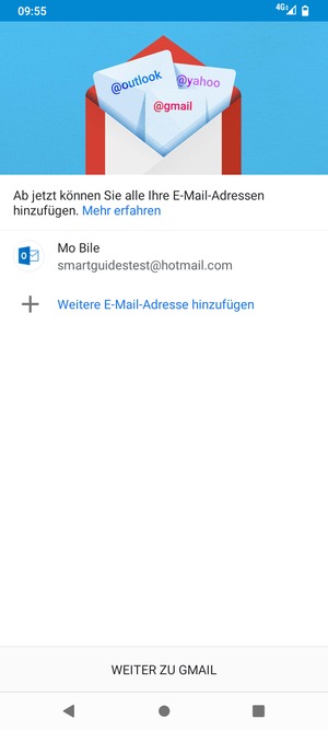 Wählen Sie WEITER ZU GMAIL