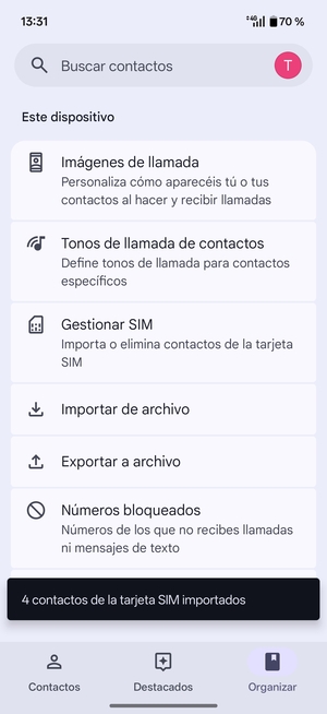 Sus contactos se guardarán en su cuenta de Google y se guardarán en su teléfono la próxima vez que Google sea sincronizado.