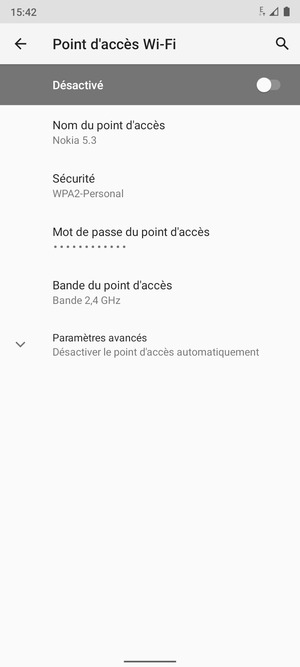 Sélectionnez Mot de passe du point d'accès
