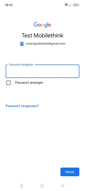 Geben Sie Ihre Passwort ein und wählen Sie Weiter