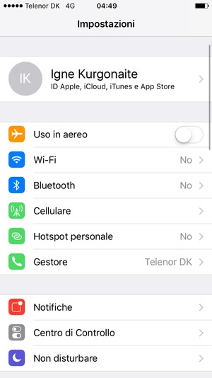 Seleziona ID Apple, iCloud, iTunes e App Store