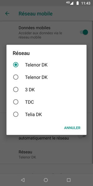Sélectionnez un opérateur réseau dans la liste