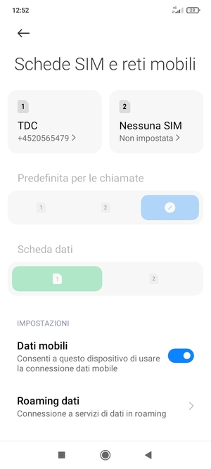 Seleziona Roaming dati