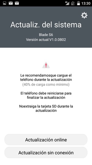 Seleccione Actualización online