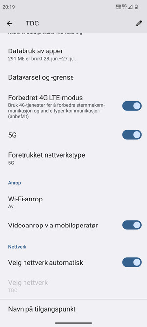For å bytte nettverk hvis det oppstår nettverksproblemer, slå av Velg nettverk automatisk