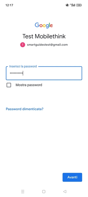 Inserisci la tua password e seleziona Avanti
