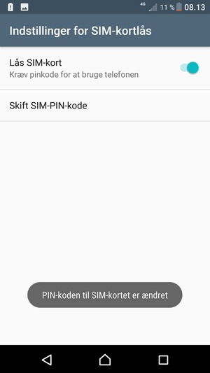 Din PIN-kode til SIM-kort er nu ændret