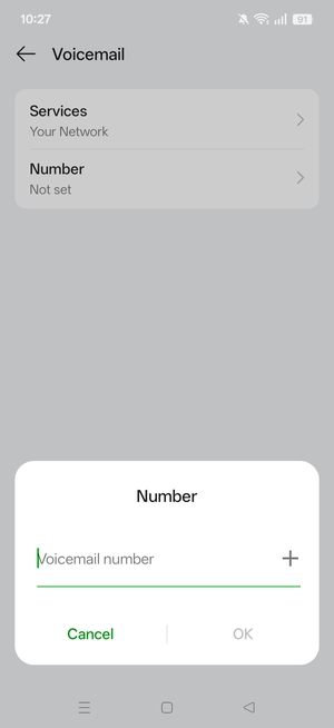 Enter the Voicemail number and select OK