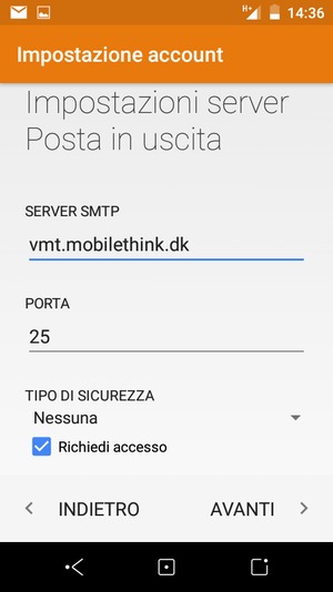 Inserisci l'indirizzo del server di posta in uscita