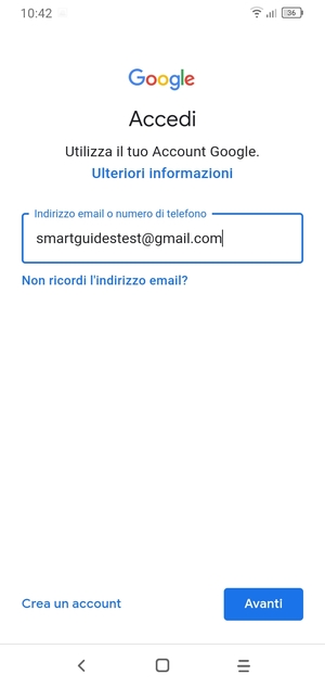 Inserisci il tuo indirizzo Gmail e seleziona Avanti