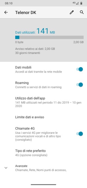 Attiva o disattiva Roaming