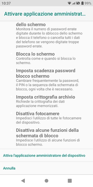 Scorri e seleziona Attiva l'applicazione amministratore del dispositivo