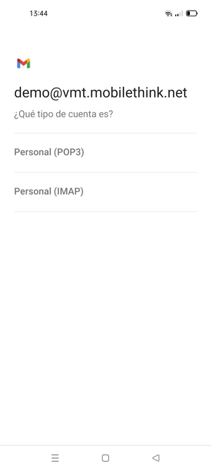 Seleccione Personal (POP3) o Personal (IMAP)