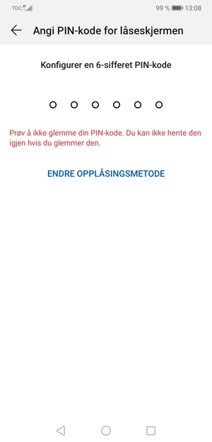 Velg ENDRE OPPLÅSNINGSMETODE
