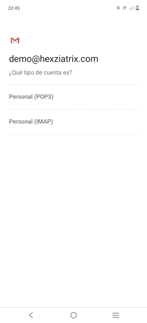 Seleccione Personal (POP3) o Personal (IMAP)