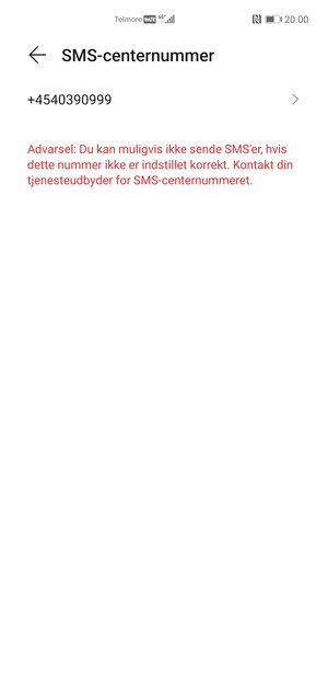 Vælg SMS-centernummer