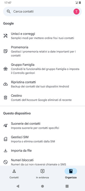 Seleziona Gestisci SIM