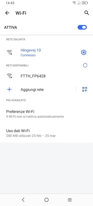 Ora sei connesso alla rete Wi-Fi