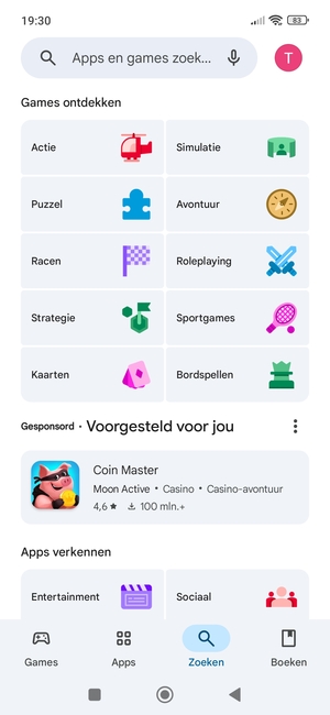 Selecteer de zoekbalk