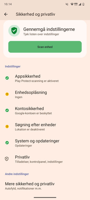 For at ændre PIN-koden til sim-kortet, gå til menuen Sikkerhed og privatliv og  vælg Mere  sikkerhed og privatliv