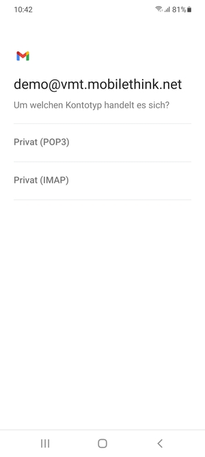 Wählen Sie Privat (POP3) oder Privat (IMAP)