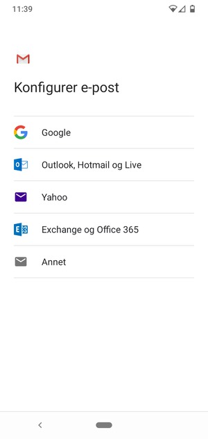 Velg Exchange og Office 365