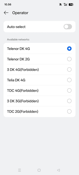 Select a network operator from the list
