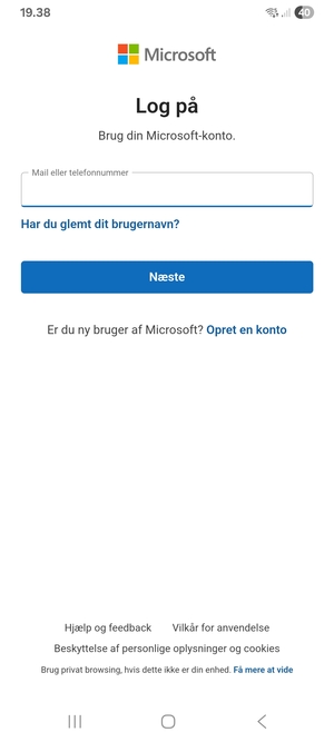Indtast din Hotmail adresse og vælg Næste